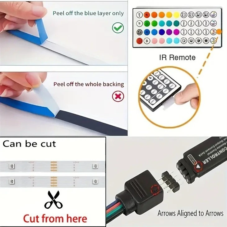 Smart RGB Led Strip Lights 65.6ft Color Changing Remote And App Control factory
